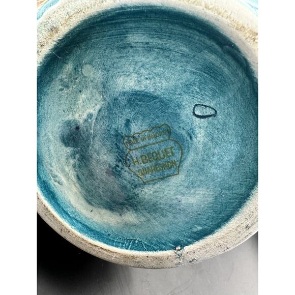 H Bequet Quaregnon Hand Painted Blue Gold Trim Pitcher Vase Belgium Anemone - Picture 8 of 10